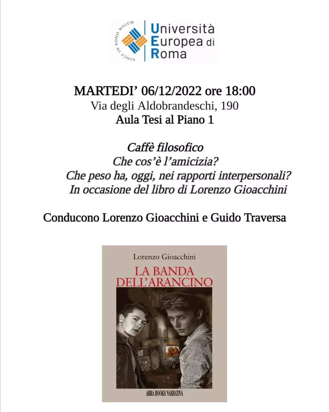 Caffè filosofico con Lorenzo Gioacchini e Guido Traversa