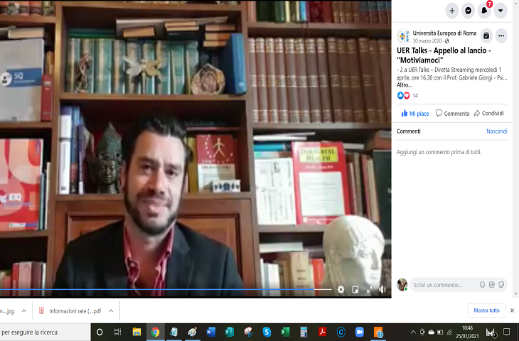 Primo UER Talks in Diretta Streaming sul profilo Facebook dell’Università Europea di Roma